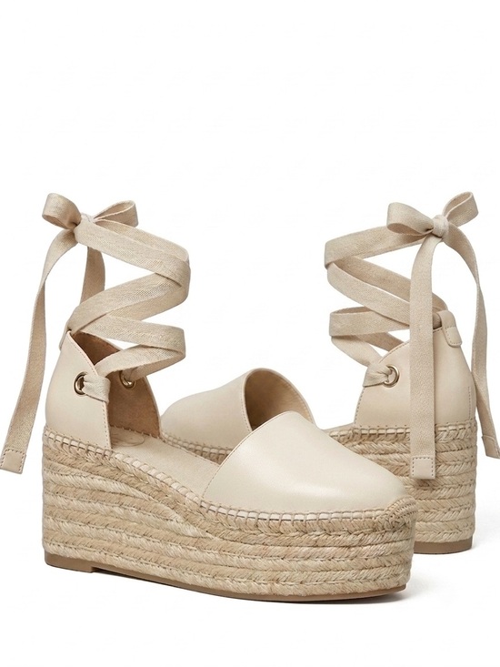 Tory Burch Shoes - Tory Burch Leather Dandy Ankle Wrap Espadrille Wedge Sandal
